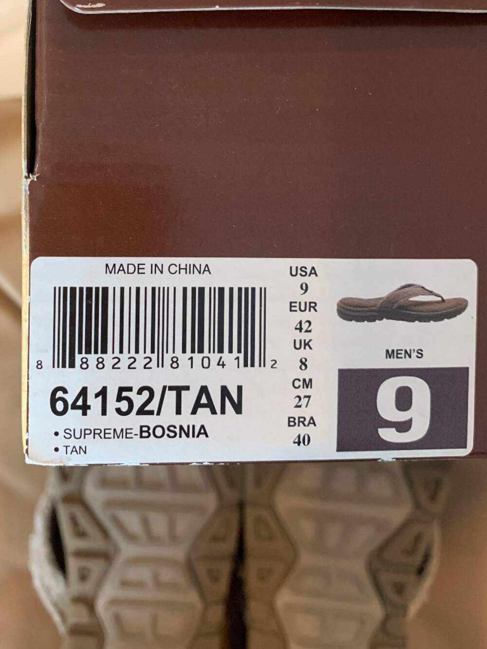 MEN'S SKECHERS FLIP FLOPS, SUPREME BOSNIA IN TAN, SIZE 9, 64152, EUC - Picture 3 of 3